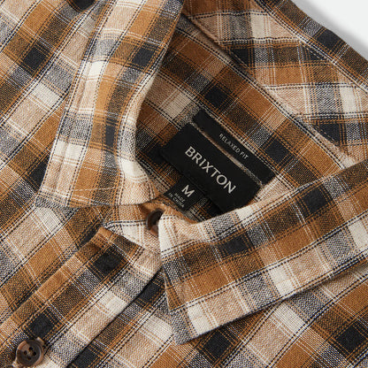 BRIXTON CRU LINEN BLEND PLAID S/S WVN BLACK/TOBACCO PLAID ブリクストン CRUリネンブレンドプランド ショートスリーブシャツ