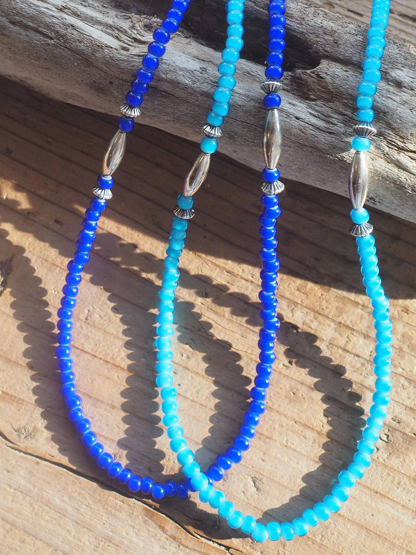 Glass Beads necklace white hearts × SILVER925