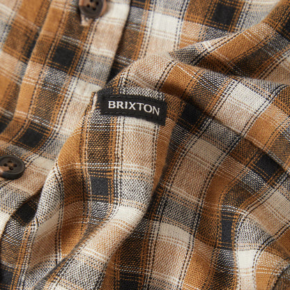 BRIXTON CRU LINEN BLEND PLAID S/S WVN BLACK/TOBACCO PLAID ブリクストン CRUリネンブレンドプランド ショートスリーブシャツ