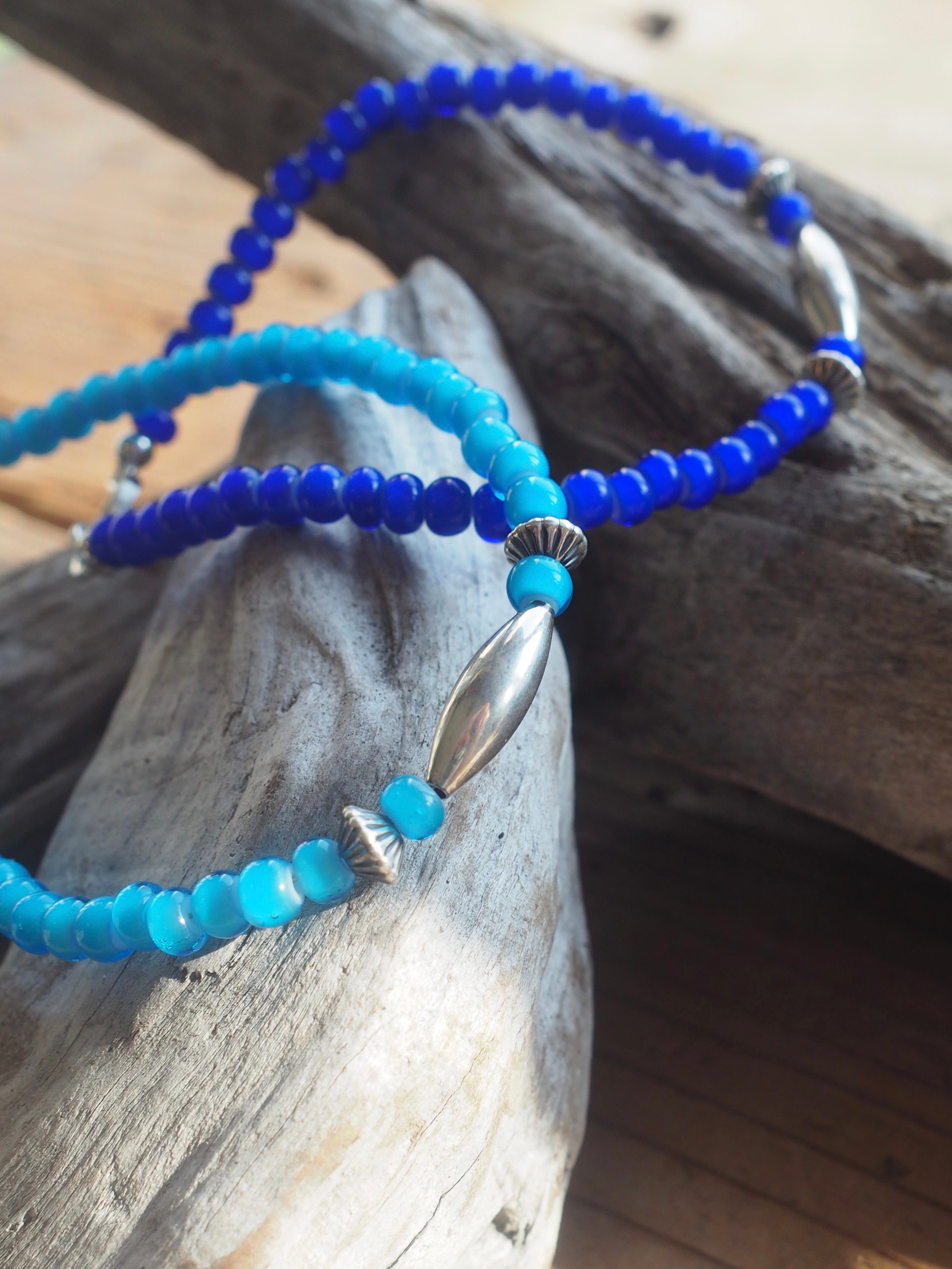 Glass Beads Bracelet white hearts × silver925 ガラスビーズ