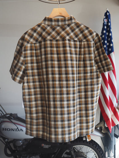 BRIXTON CRU LINEN BLEND PLAID S/S WVN BLACK/TOBACCO PLAID ブリクストン CRUリネンブレンドプランド ショートスリーブシャツ