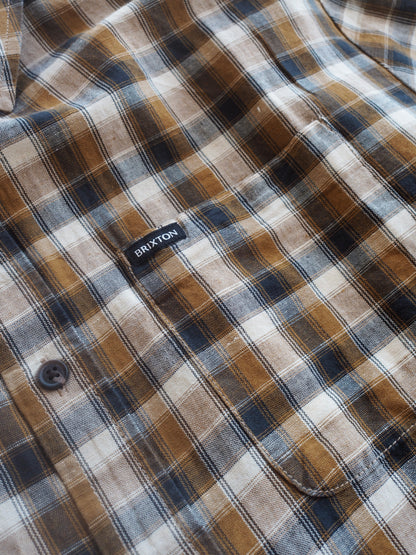 BRIXTON CRU LINEN BLEND PLAID S/S WVN BLACK/TOBACCO PLAID ブリクストン CRUリネンブレンドプランド ショートスリーブシャツ