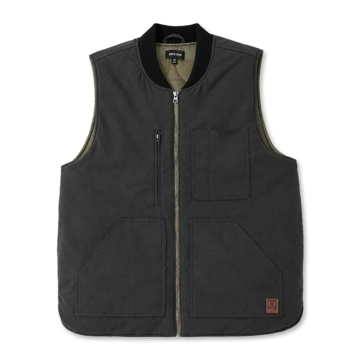BRIXTON BUILDERS ABRAHAM REV VEST - BLACK / OLIVE SURPLUS