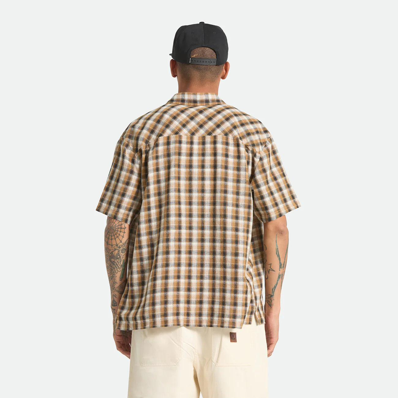 BRIXTON CRU LINEN BLEND PLAID S/S WVN BLACK/TOBACCO PLAID ブリクストン CRUリネンブレンドプランド ショートスリーブシャツ