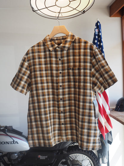 BRIXTON CRU LINEN BLEND PLAID S/S WVN BLACK/TOBACCO PLAID ブリクストン CRUリネンブレンドプランド ショートスリーブシャツ