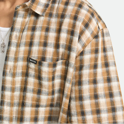 BRIXTON CRU LINEN BLEND PLAID S/S WVN BLACK/TOBACCO PLAID ブリクストン CRUリネンブレンドプランド ショートスリーブシャツ