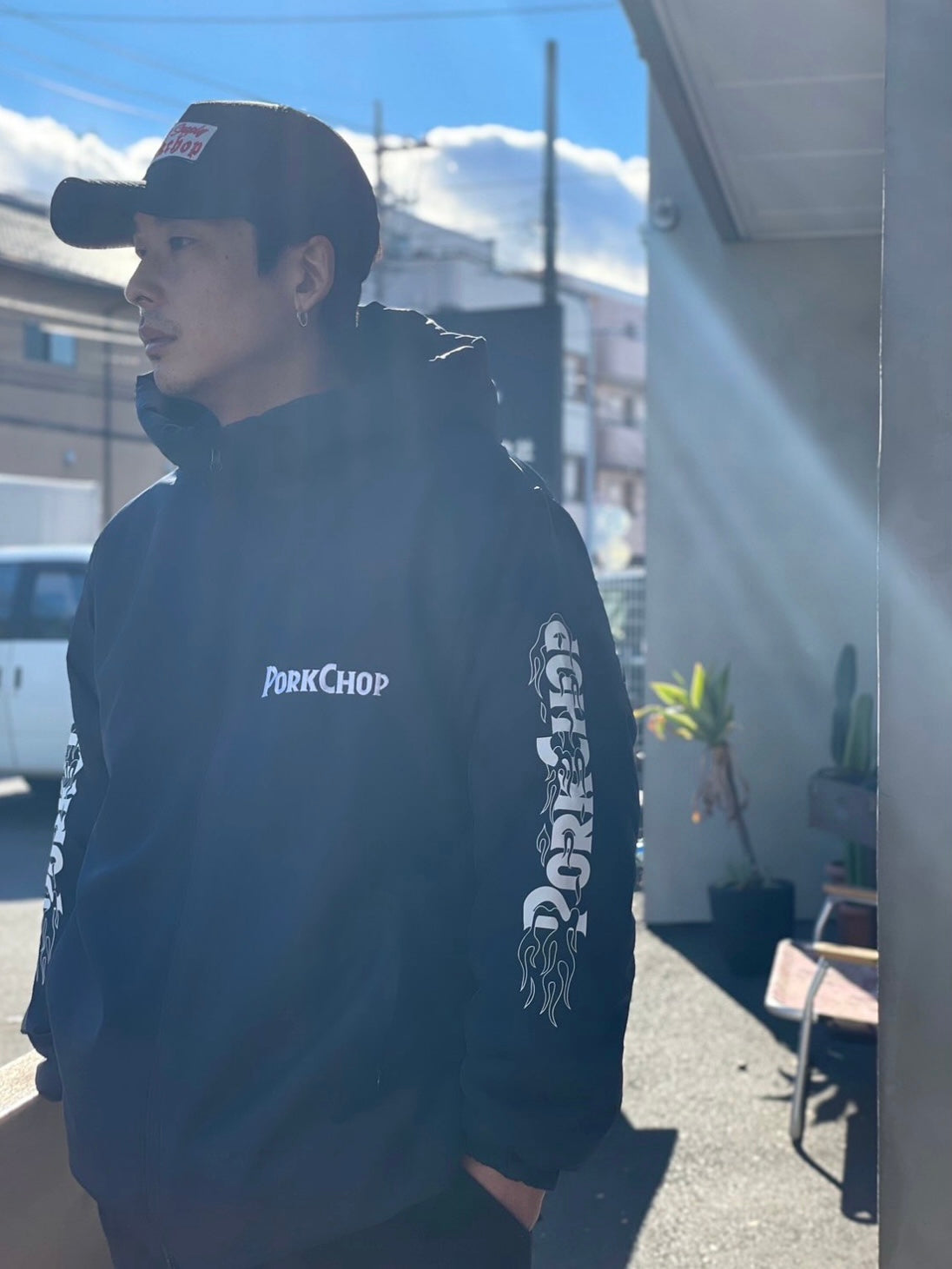 PORKCHOP GARAGE SUPPLY BURNING LOGO HOODED JKT