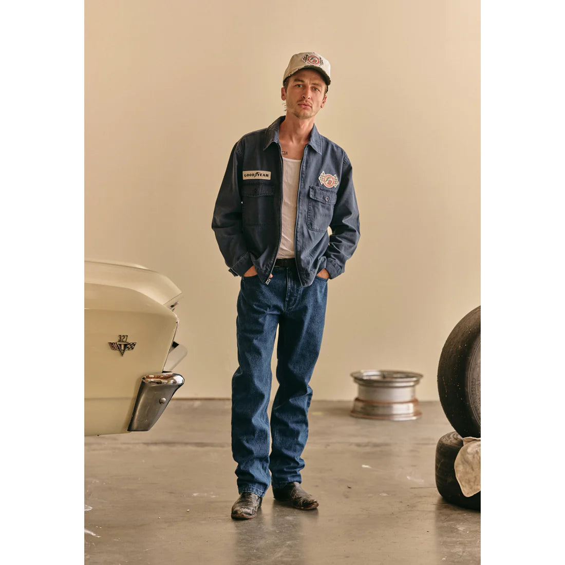 BRIXTON GOODYEAR TRADEMARK LIGHTWEIGHT GARAGE JACKET WASHED NAVY ブリクストン グッドイヤー トレードマークガレージジャケット