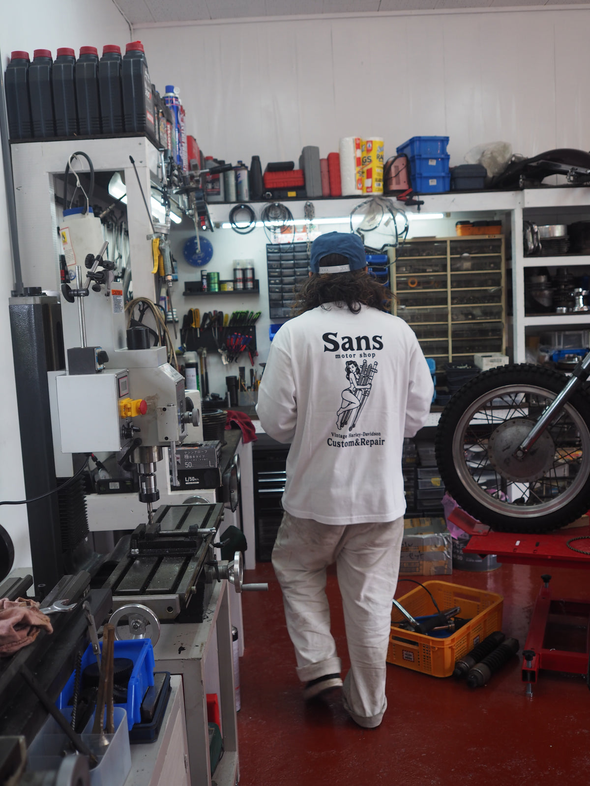 Sans motor shop original graphic long sleeve TEE