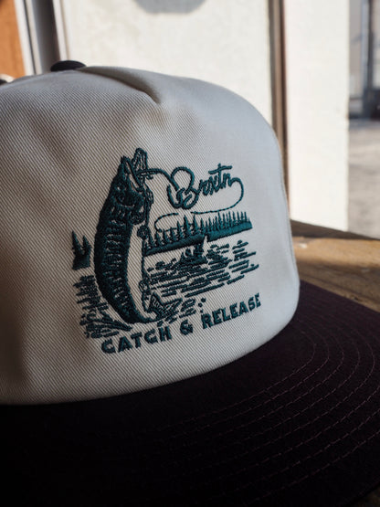 BRIXTON CATCH AND RELEASE HP SNAPBACK OFF WHITE/BROWN ブリクストン キャッチアンドリリース スナップバックキャップ