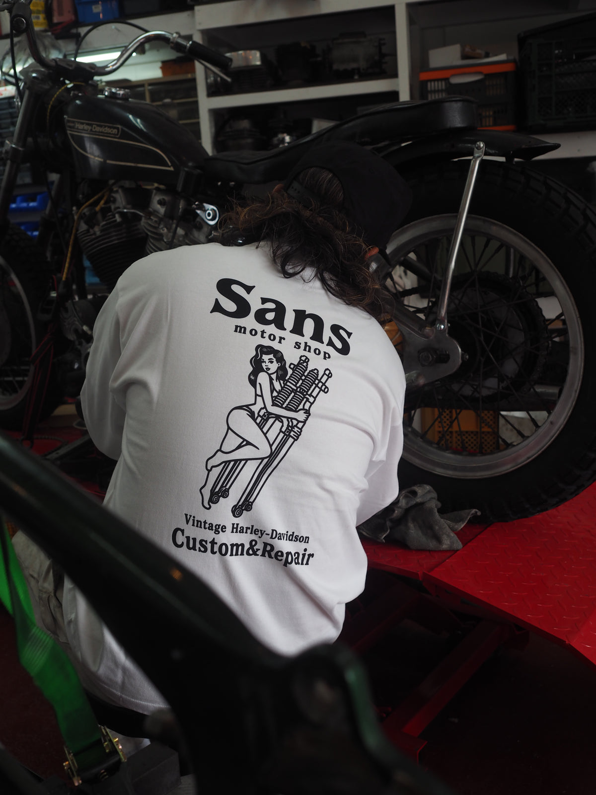 Sans motor shop original graphic long sleeve TEE
