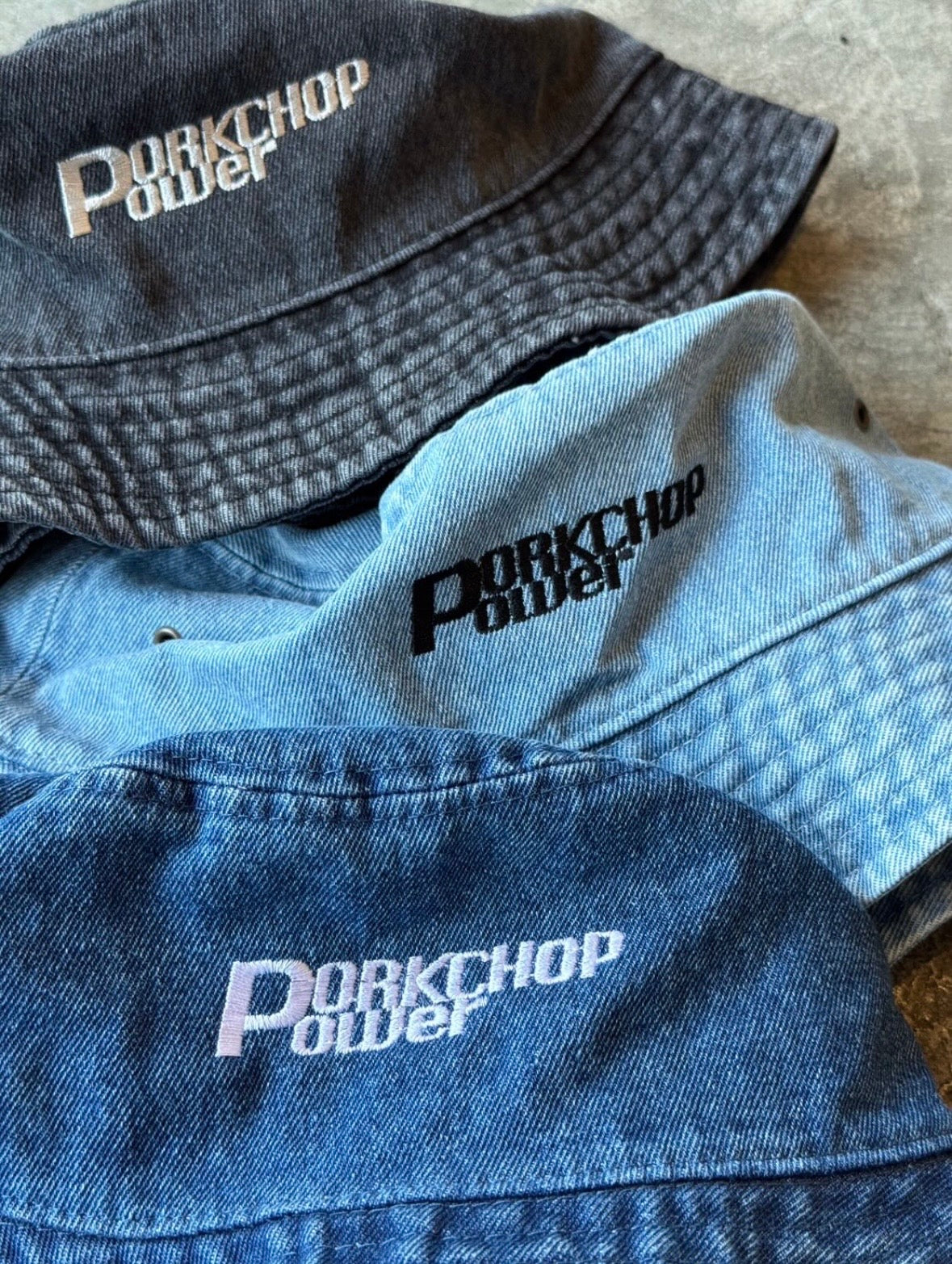 PORKCHOP GARAGE SUPPLY P POWER DENIM BUCKET HAT