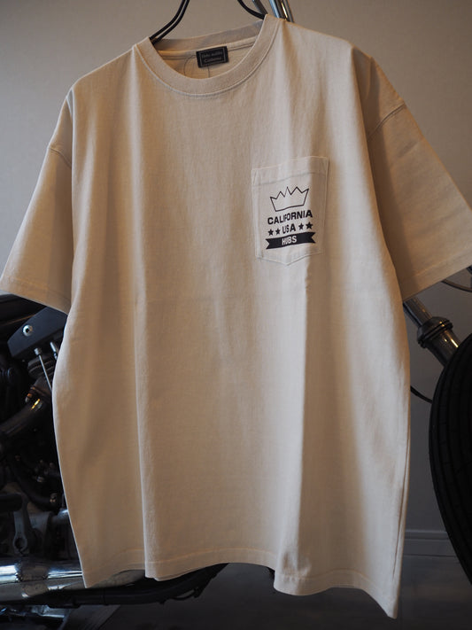hubs California Pigment dyeing wide short sleeve pocket Tshirt
