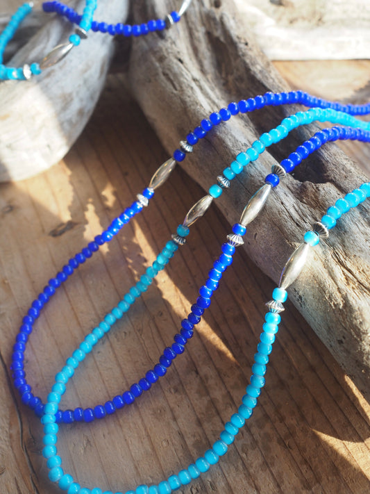 Glass Beads necklace white hearts × SILVER925