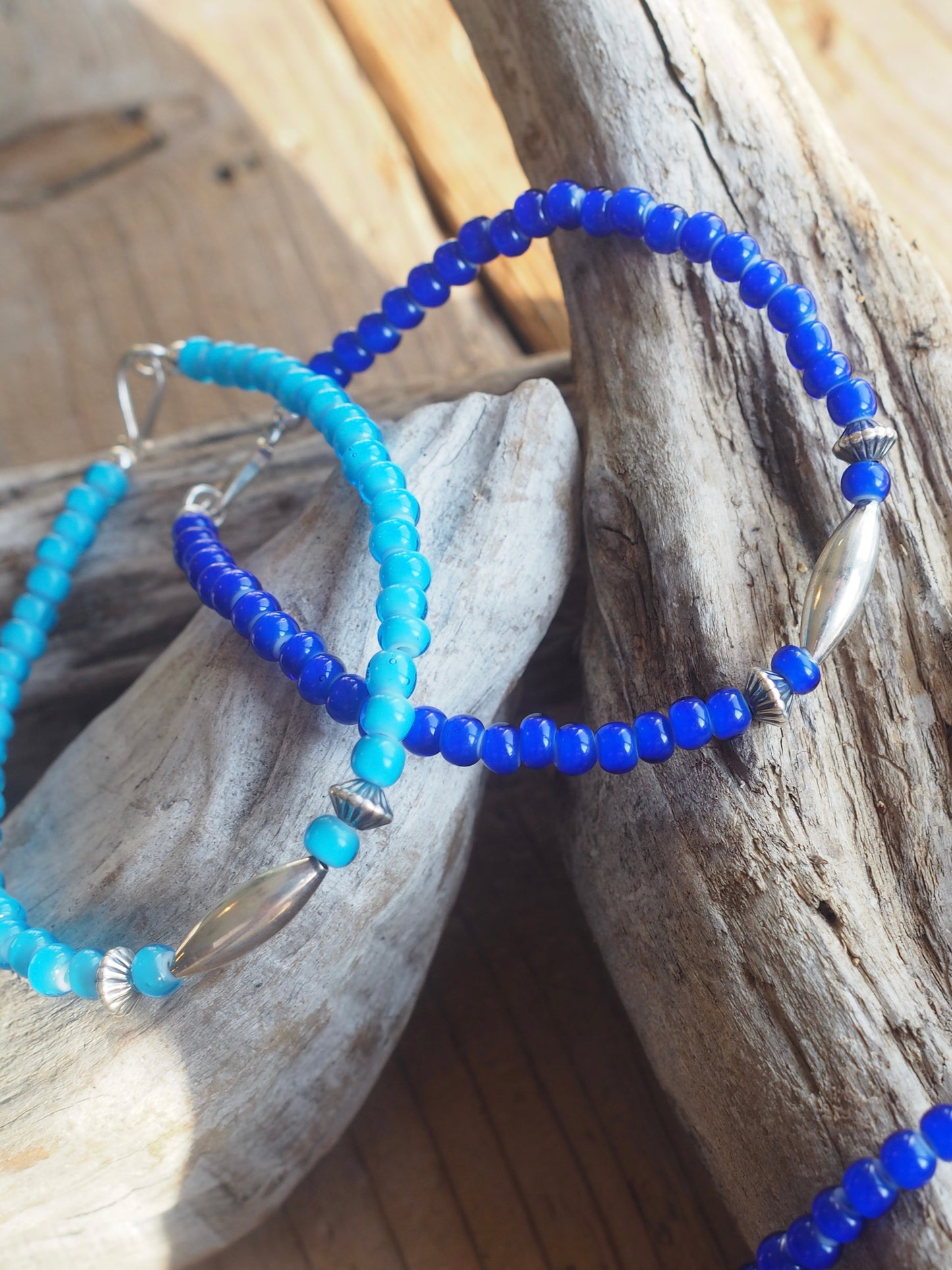 Glass Beads Bracelet white hearts × silver925